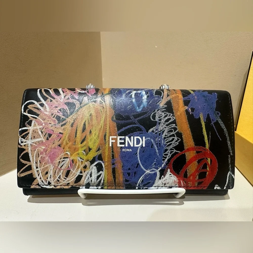 Fendi Vitello Continental Fluffy Artista Leather Wallet